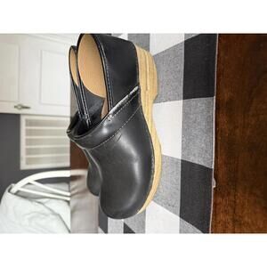 Black Leather Dansko Clogs with Wooden Sole